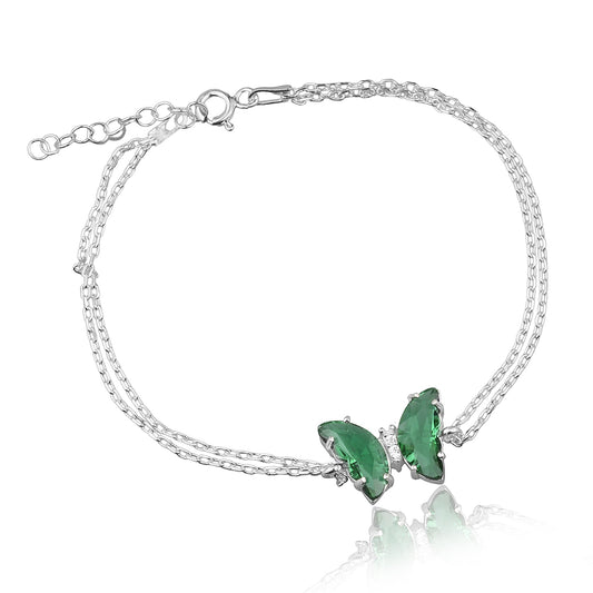 Pulsera de mariposa de lirio con circonitas cúbicas, plata