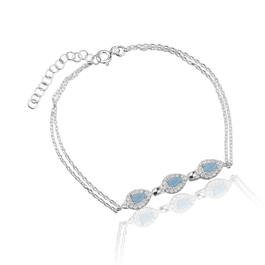 Pulsera de doble vuelta de aguamarina con circonitas cúbicas